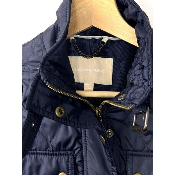 Banana Republic Navy Blue Belted Field Jacket w/ Faux Suede Accents Sz SX EUC - Picture 8 of 8